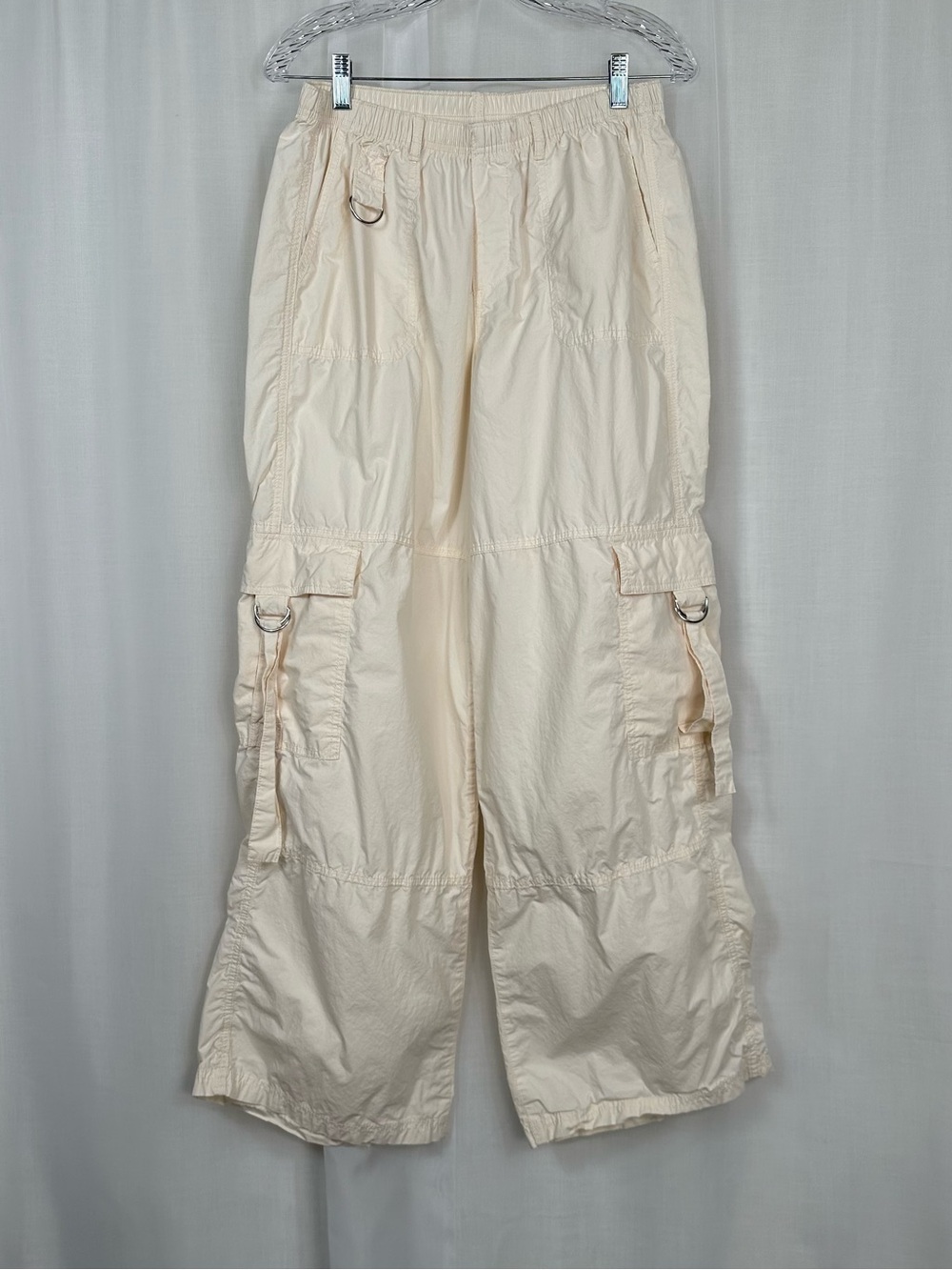 Wild Fable Cream Wide Leg Cargo Pants Utility Baggy Paratrooper Elastic D-Ring M